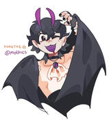 Vampire Mothics by Norrthie with a smile and an arm raised with bat wings.